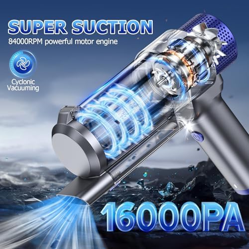JONYJ Handheld Car Vacuum Cleaner Cordless, 16000PA Hand Held Vacuum Portable, 2 in 1 Air Duster and Mini Vacuum Cleaner Rechargeable with LED, Multi-Nozzles & Washable Filters for Home Office Car Pet - Image 2