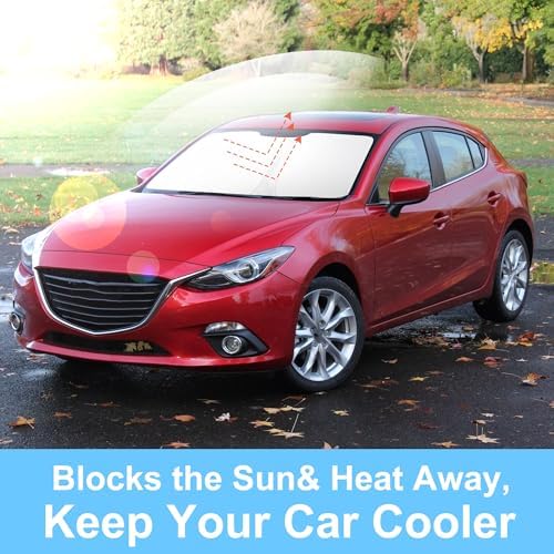 TINGLU Sun Shade for Mazda 3 Mazda3 2014-2018 Accessories Windshield Sun Shade Window Shade UV Rays Protection Sun Visor Cover with Steering Wheel Sunshade Storage Bag - Image 5