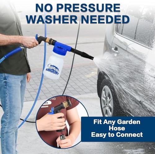 anngrowy Car Wash Foam Gun Soap Car Wash Foam Cannon for Garden Hose Foam Sprayer Car Wash Soap Foam Gun Hose Foam Cannon Blaster Hose Foam Cannon Gun Quick Connector to Any Garden Hose (Blue) - Image 5
