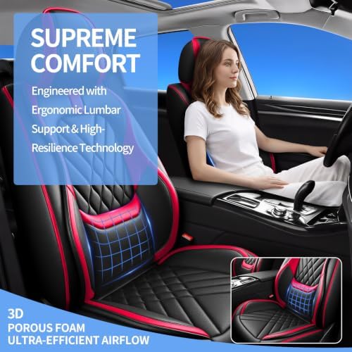 Fit Patriot Car Seat Covers Compatible with Jeep Patriot 2007-2015 2016 2017-Premium Leather,Waterproof,Breathable,Airbag Compatible &All-Weather Seat Cushion Protecto(Full Set,Red) - Image 3