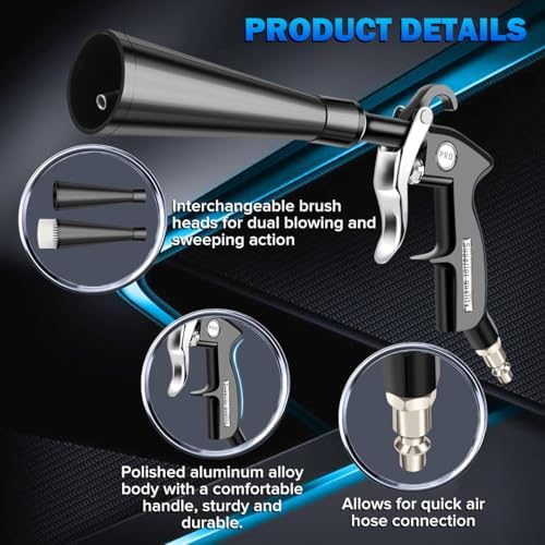 Dry Cleaning Gun,High-Pressure Air Blow Gun,Car Cleaning Gun,Air Nozzle Blow Gun, Car Air Blow Gun with 2 Nozzles,Works with Air Compressor and Quickly removes Surface Dirt and dust - Image 3