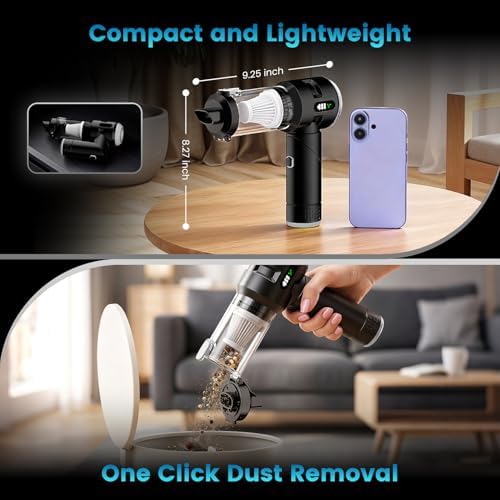 Wansimoo Handheld Car Vacuum Cleaner,25000PA Strong Cyclonic Suction Foldable Mini Vacuum Portable Cordless with Digital Display and One Touch Dust Removal for Car, Home, Office, Kitchen (Silver) - Image 4