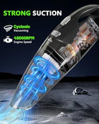 Handheld Vacuum Cordless, Rechargeable Car Vacuum Cleaner with Multiple Attachments, Portable Hand Held Vacuum Suction Power, Mini Vacuum for Car, Home, Pet Hair, Office, Desk, Keyboards Black Silver - Image 2