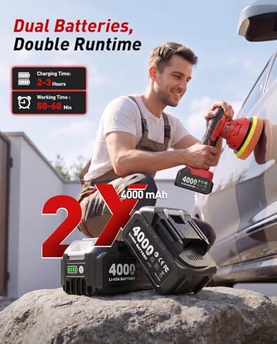 6 Inch Cordless Car Buffer w/ 2×4.0mAh Batteries, Digital Display - Image 2