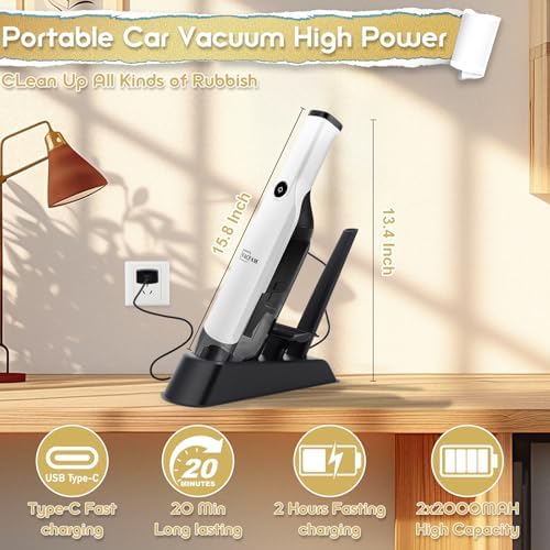Handheld Vacuum Cordless,15KPA Vacuum with Storage Dock,White - Image 3