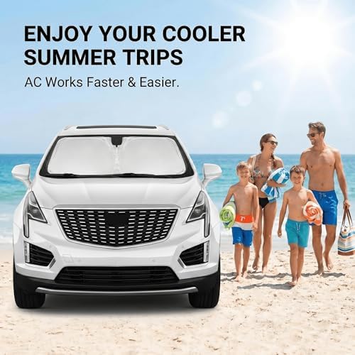 Windshield Sun Shade for Cadillac XT5 2017-2025 Sunshade Front Window Shade Custom Fit XT5 Accessories Sun Visor Foldable Shade Blocks UV Rays Accessories - Image 4