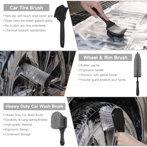 Car Detailing Kit, Car Detailing Brush Set, Car Cleaning Kit, Auto Detailing Tools for Interior Exterior Wheels, Professional Car Wash Accessories with Windshield Cleaning Tool and Storage Box(Grey) - Image 5