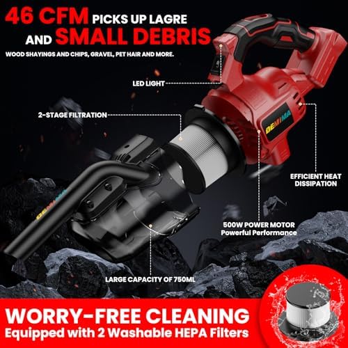 Cordless Vacuum for Miwaukee Battery, 5 in 1 Lightweight Handheld Vacuum Cleaner with 500W Powerful Motor, 46 CFM Portable Hand Vacuum with Filtration HEPA for Floor, Carpet(Battery Not Included) - Image 4