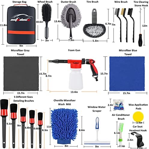 33Pcs Car Wash Detailing Kit Cleaning Kits with Foam Gun Sprayer Brush Large Wash Mitt Towels Complete Interior Exterior Car Washing Supply Set Blue - Image 7