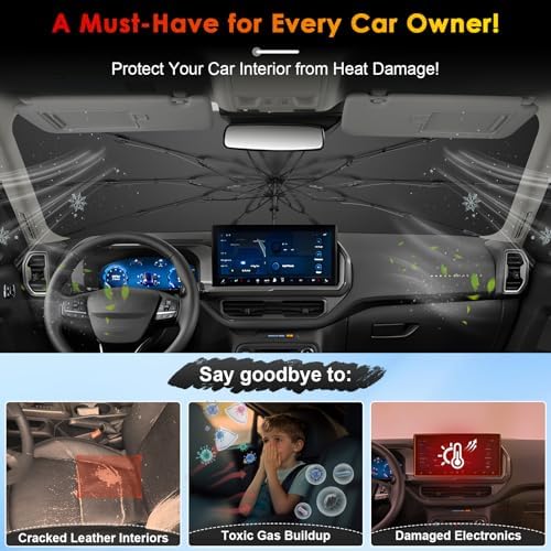 Windshield Sunshade Umbrella for 2021-2026 Ford Bronco Sport, Custom Fit Windshield Sun Protector Cover, 6-Layer Heat-Resistant Fabric, Ultra-Strong Fiberglass Frame (for 2021-2026 Bronco Sport) - Image 3