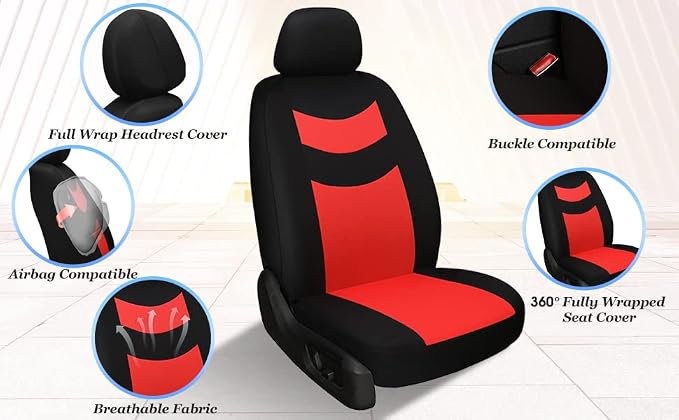 Tapha Universal Car Seat Covers Full Set - Front and Rear Split Bench, Easy to Install, Breathable and Washable Universal Interior Covers for Auto, SUV, Sedan, Van, Airbag Compatible, Black & Red - Image 4