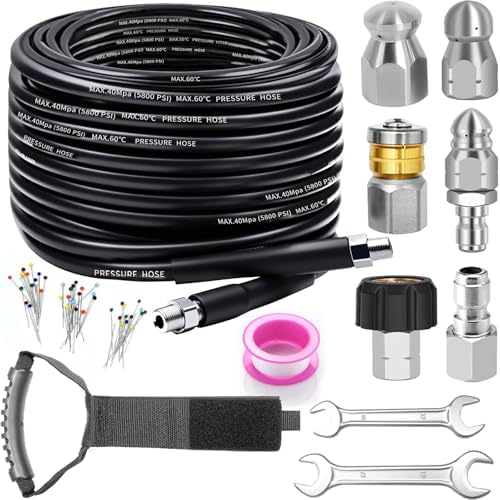 100FT Sewer Jetter Kit for Pressure Washer, 5800PSI Drain Cleaner Hose by Trustworthy