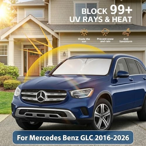 Windshield Sun Shade for Benz GLC 2016-2024 2025 2026 Front Window Shade Custom Fit GLC Accessories Sun Visor Foldable Shade Blocks UV Rays Summer Must Have Car Accessories - Image 2