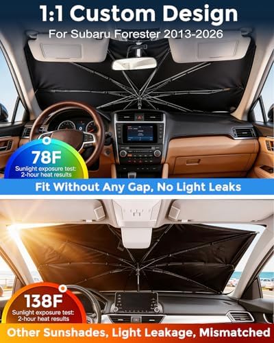 [2026 Upgraded] Weektic Windshield Sun Shade for Subaru Forester 2013-2026 Custom Fit Sunshade Accessories, 5 Layers Ice Crystal Coating Blocks 99% UV, Cools Interior | 360° Swivel Handle for Easy Use - Image 2