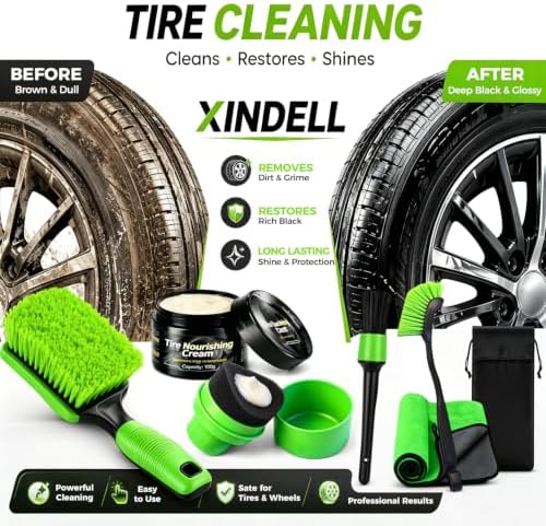 XINDELL Wheel & Tire Cleaning Kit, Deep-Reach Wheel Brush Set for Rims, Spokes, Lug Nuts and Tire Sidewalls, Scratch-Safe Car Detailing Tools with Covered Tire Shine Applicator - Image 2