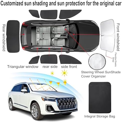 TINGLU Window Shades for Audi Q7 SUV 2016-2025 2026 Accessories Side Full Windows Cover Camping Rear Triangular Windshield Sun Shade Sun UV Rays Privacy Protection 8PCS - Image 3