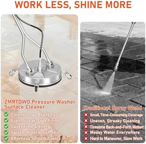 18" Dual Handle Pressure Washer Surface Cleaner with 4 Wheels, 4000 PSI Max Stainless Steel Surface Cleaner for Pressure Washer, 3/8" Inlet Connector, for Concrete, Patio, Sidewalk, Deck - Image 3