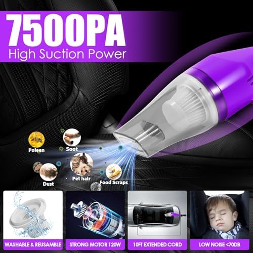20PCS Car Cleaning Kit, Car Interior Detailing Kit with Purple High Power Handheld Vacuum, Detailing Brush Set, Windshield Cleaner, Cleaning Gel, Complete Auto Accessories for Women - Image 2