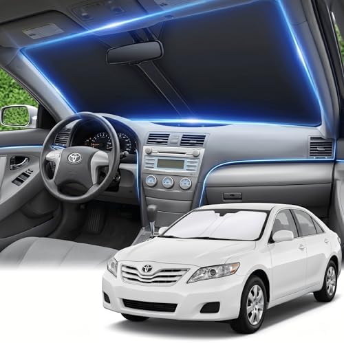 for Toyota Camry Windshield Sun Shade 2007-2011, Double Layer 240T Front Window UV Blocking Visor, Custom Fit Foldable Car Sunshade for Summer by AuyNeas