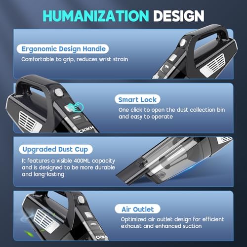 CKIKH Handheld Vacuum Cordless, 15000PA Hand Held Car Vacuum Cleaner - Image 5