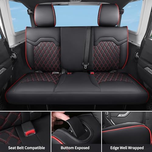Huidasource 2007-2017 Wrangler Seat Covers 2 Door, Waterproof Leather Seat Cover for Jeep Wrangler JK 2 Door Limited Sport Sahara Rubicon Freedom Willys Wheeler (Full Set/Black&Red) - Image 3