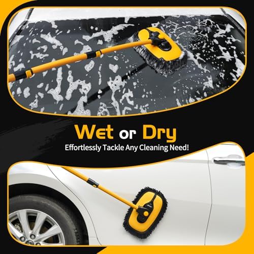 HIPPIH 15° Curved Car Wash Brush with Long Handle, 2 Scratch-Free Mop Heads - Image 5
