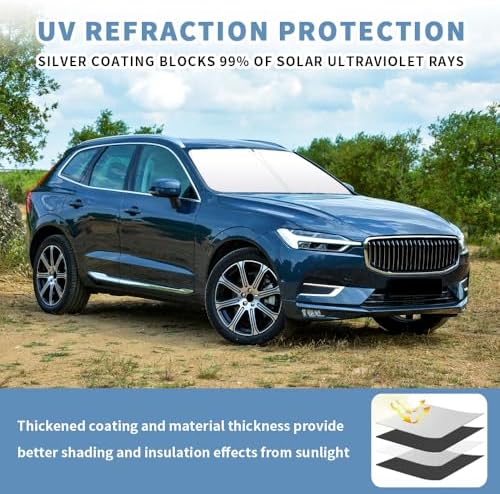 Front Windshield Sun Shade Custom Fit Compatible for Volvo XC60 2018-2020 Sunshade Foldable UV Ray Reflector Sun Visor Protector Accessories Shield Cover Reflective (for Volvo XC60 2018-2020) - Image 2