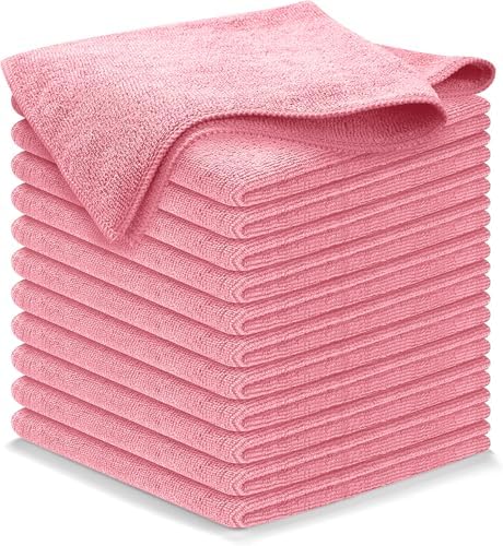 USANOOKS Microfiber Cleaning Cloth Light Pink - 12 Pcs 12.5"x12.5" - High Performance - 1200 Washes, Ultra Absorbent Towels Weave Grime & Liquid for Streak-Free Mirror Shine - Car Washing Cloth by USANOOKS