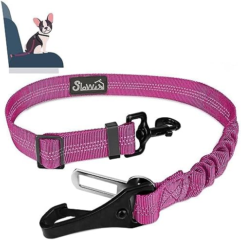 SlowTon Dog Car Seat Belt, 3 in 1 Latch Bar Attachment Dog Safety Seatbelt | Hook Latch Bar& Seatbelt Buckle, Reflective, Heavy Duty Nylon, Durability, Easy of Use, for Travel Riding,FL Pink,27.5" by SlowTon