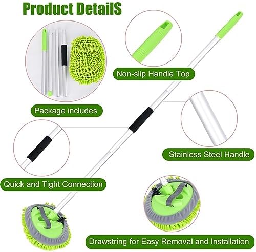 62" Car Wash Brush with Long Handle Chenille Scratch-Free Head Aluminum Pole - Image 4