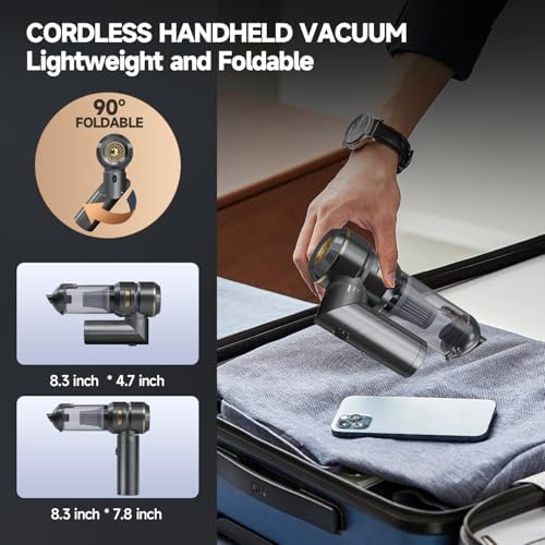 Car Vacuum Portable Cordless, Foldable Handheld Vacuum with Brushless Motor, 22000PA High Power Mini Hand Vacuum Cleaner & Air Blower & Duster & Pump for Home, Pet, Office - Image 6