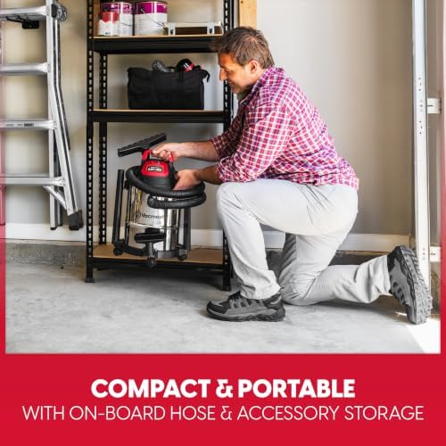 Vacmaster DVOM204S 1101 4-Gal 20V Cordless Stainless-Steel Wet/Dry Vac Red - Image 5