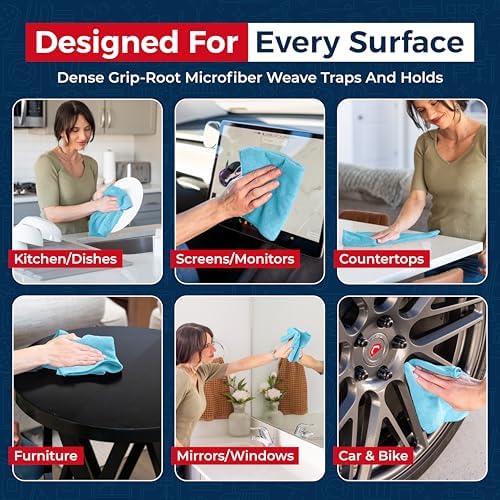 USANOOKS Microfiber Cleaning Cloth - Turq - 24Pcs (12.5x12.5 inch) High Performance - 1200 Washes, Ultra Absorbent Car Towel Traps Grime & Liquid for Streak-Free Mirror Shine - car Washing Cloth - Image 4