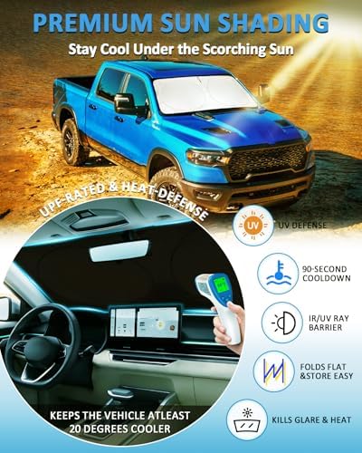 Sun Shade for Ram Windshield Sunshade for 2019-2025 Dodge Ram 1500 2Dr RegularCab, 4Dr QuadCab, CrewCab MegaCab Accessorie Front Window Cover Suncreen Shield Sun Visor Protector Keep Interior Cool - Image 2