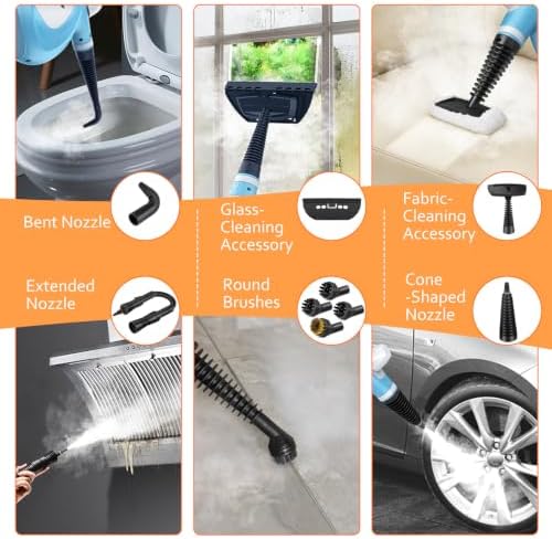 Phueut Pressurized Handheld Multi-Surface Natural Steam Cleaner with 12 pcs Accessories, Multi-Purpose Steamer for Home Use, Steamer for Cleaning Floor, Upholstery, Grout and Car (Blue) - Image 5