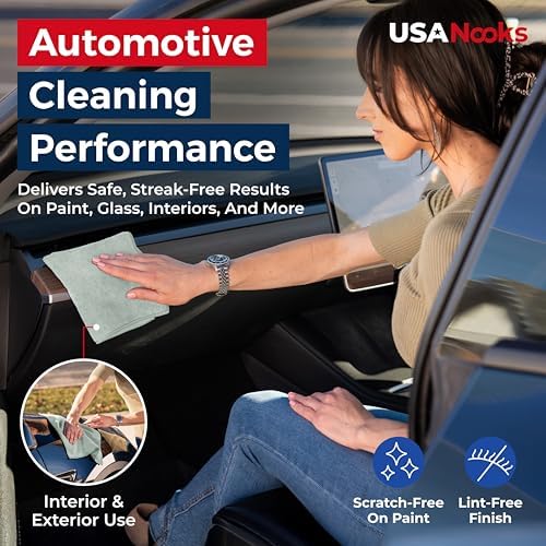 USANOOKS Microfiber Cleaning Cloth - Sea Green - 24Pcs (12.5x12.5 inch) High Performance - 1200 Washes, Ultra Absorbent Car Towel Traps Grime & Liquid for Streak-Free Mirror Shine - car Washing Cloth - Image 5