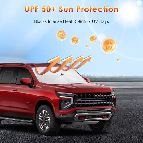 for Car Windshield Sunshade Umbrella 2021-2026 Chevrolet Tahoe Custom Fit Windshield Sun Protector Cover 6-Layer Heat-Resistant Fabric, Ultra-Strong Fiberglass Frame (for 2021-2026 Chevy Tahoe) - Image 3
