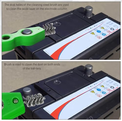 4 in 1 Car Battery Cleaning Brush, Battery Terminal Cleaner, Anti-Rust Auto Battery Cleaner with Steel Wire, Car Accessories Vehicle Machine Parts Clean Tools for Most Vehicles (Green) - Image 5