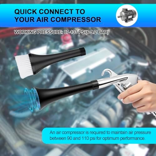 2 Nozzles Air Cleaning Gun, Dry Cleaning Gun Quickly Blasts Dust, Dirt and Grime from Surface, Dryer Air Blow Gun Works with Air Compressor, Car Detailing Tool for Interiors Exteriors Deeply Cleaning - Image 3