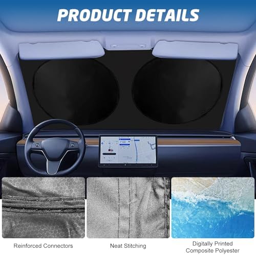 Windshield Sun Shade for Car, 63"x28.5" Universal Fit Front Window Sunshade with Double Steel Ring Frame, Car Sun Shade, UV Protection Windshield Cover with Storage Pouch (Beach) - Image 5