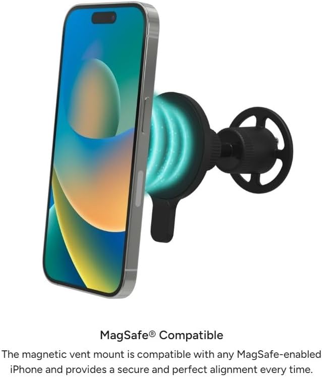 Mophie Magnetic Vent Mount for Apple iPhone 16/15/14/13/12 Series - MagSafe Compatible, Adjustable Arm, Multiple Angles, Black - Image 3