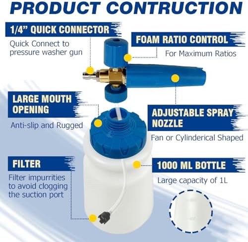 ESP Car Wash Foam Cannon, 1/4" Quick Connect Foam Gun with Adjustable Spray, Alloy Body, Wide Mouth Bottle & Versatile Converter for Car Cleaning & Outdoor Use - Image 5