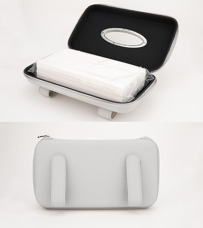 Car Tissue Holder, Sun Visor Tissue Holder, Zipper Car Visor Napkin Holder, PU Leather Backseat Tissue Case for Auto Vehicle (Grey) - Image 7