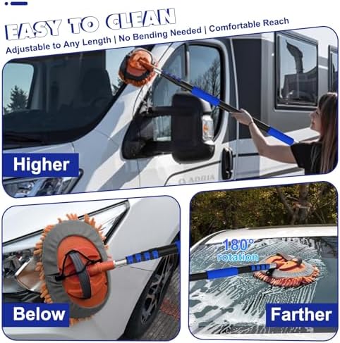 26Ft Reach Car Wash Kit with 5-20FT Telescopic Extension Pole, Car Wash Brush with Long Handle, Wheel Tire Brush, Car Wash Mop, Mitt, Squeegee for Cleaning Car, SUV, RV, Boats, Solar Panels - Image 3