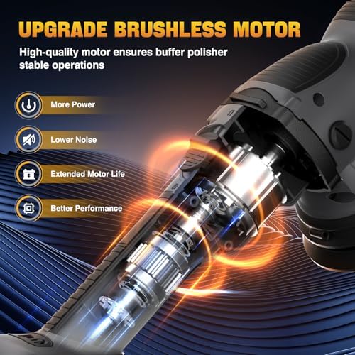 VERVEWAVE Cordless Buffer Polisher Kit for Dewalt 20V Battery (No Battery), 6-Inch Orbital Car Polisher Variable Speed 1800—5500 RPM, 17PCS Polishing Accessories, for Car Polishing/Waxing (Tool Only) - Image 4