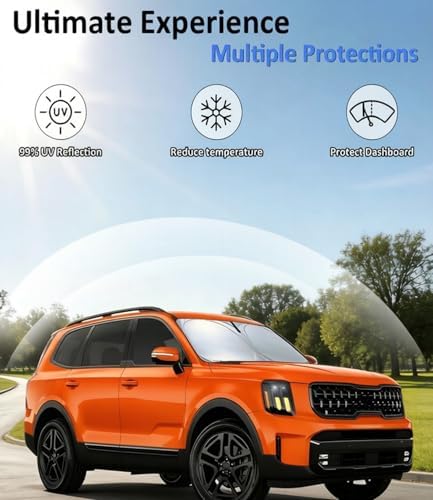 Windshield Sun Shade for Kia Telluride 2020-2025 Accessories, Car Front Window Sun Visor & Heat Shield | 240T Sunshade Protection Blocks UV Rays - Image 3