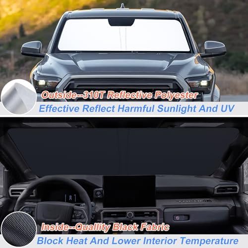 JKCOVER Front Window Windshield Sunshade Compatible with 2024 2025 2026 Toyota Tacoma(4th Gen Tacoma) Accessories Sun Heat UV Rays Protector Foldable Sun Shade Cover Car Visor - Image 2