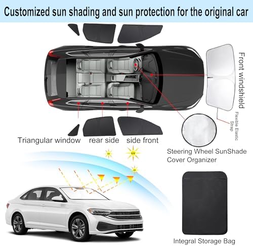 TINGLU Window Shades for Volkswagen VW Jetta 2019-2025 2026 Accessories Car Side Full Windows Triangular Windshield Sun Shade Sun UV Rays Privacy Protection 7PCS - Image 3
