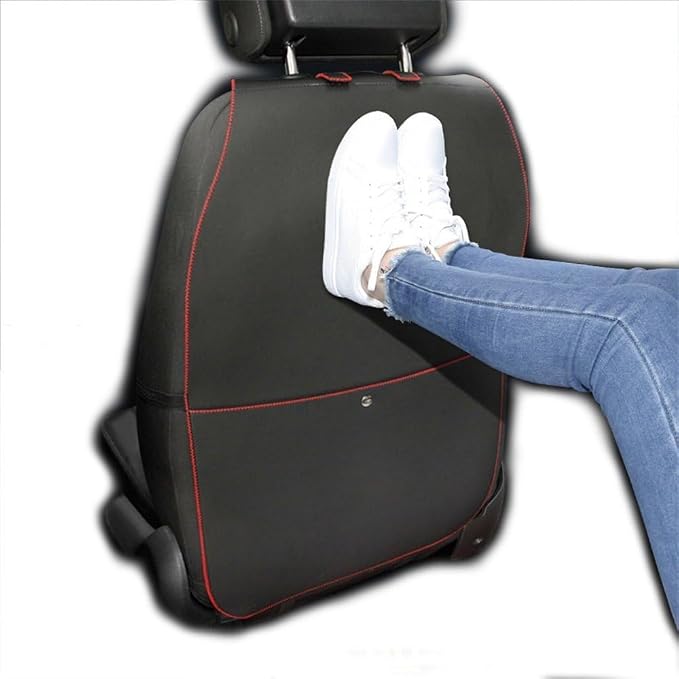 HCMAX 2 Pack Kick Mat Car Seat Back Protector Waterproof Easy to Clean Multifunctional Organizer Storage Bag Travel Accessory PU Leather Black-Red - Image 7