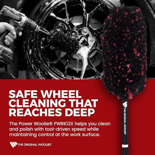 Wheel Woolie Drill Powered Wheel Cleaning Brush – 12“ Rim Brush Drill Attachment, Brake Dust Cleaner, Alloy Wheel & Spoke Cleaning Tool, No-Scratch Car Detailing Brush w/Hex Control Grip | Made in USA - Image 2